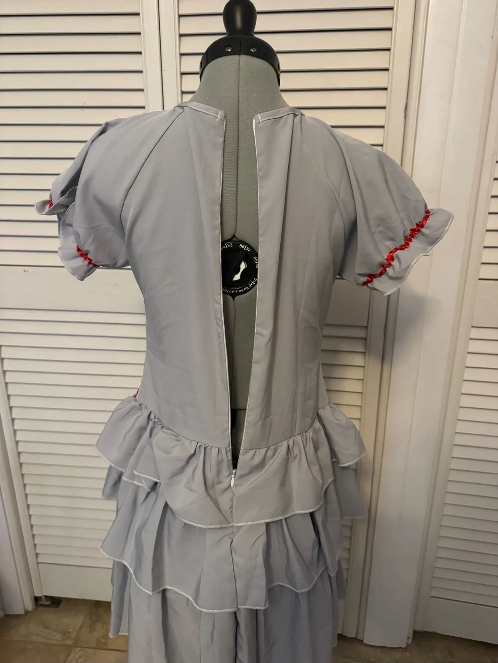 Light Gray Ruffle Tiered Dress Clown Costume with Red Accents